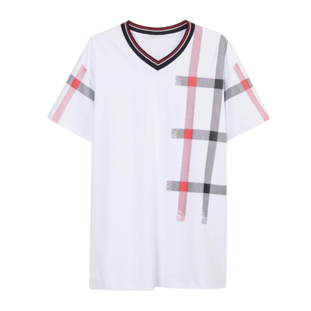 V-Neck Plaid T-shirt White VMT 2553