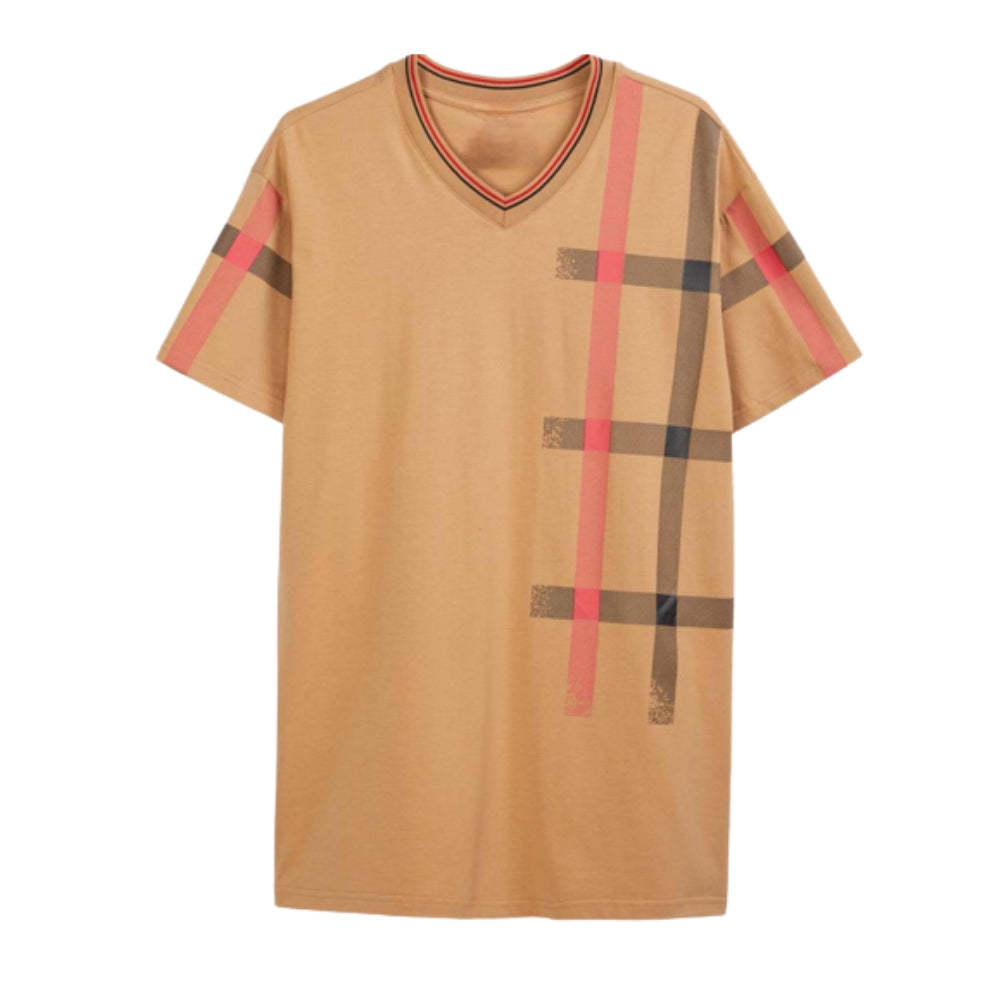 V-Neck Plaid T-shirt  Beige VMT 2553