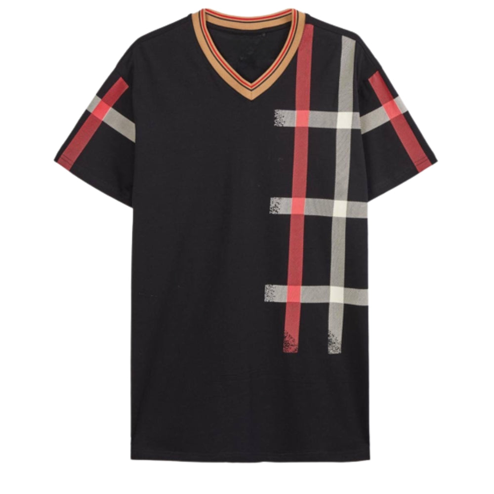 V-Neck Plaid T-shirt Black VMT 2553